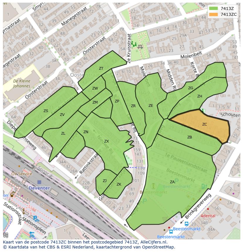 Afbeelding van het postcodegebied 7413 ZC op de kaart.