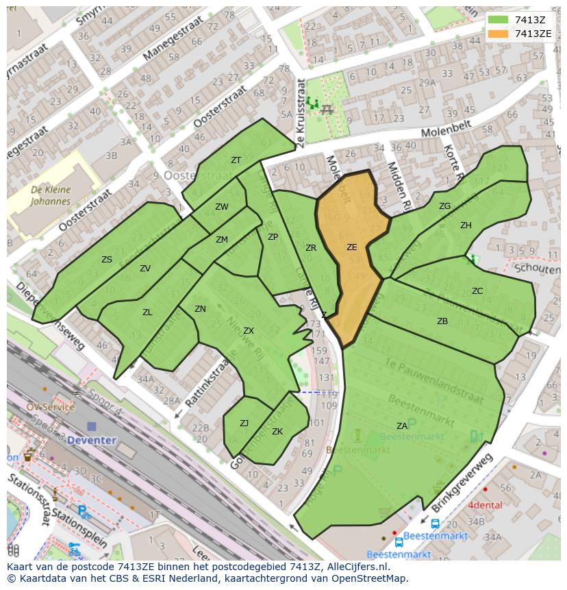 Afbeelding van het postcodegebied 7413 ZE op de kaart.