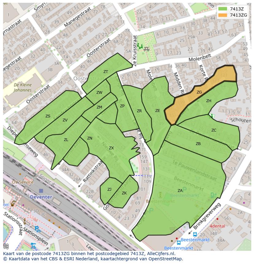 Afbeelding van het postcodegebied 7413 ZG op de kaart.