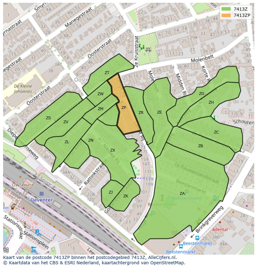 Afbeelding van het postcodegebied 7413 ZP op de kaart.
