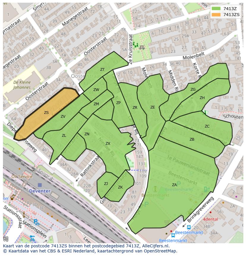 Afbeelding van het postcodegebied 7413 ZS op de kaart.