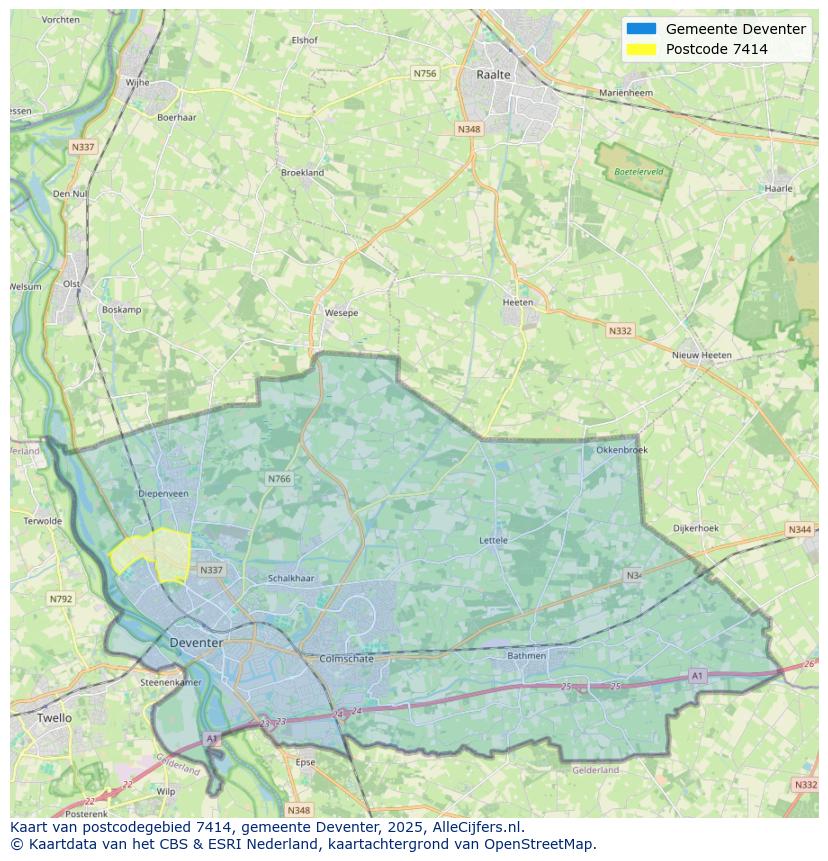 Afbeelding van het postcodegebied 7414 op de kaart.