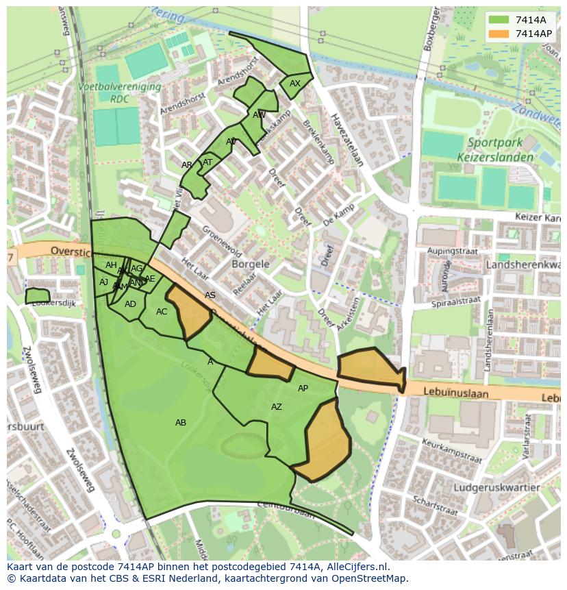 Afbeelding van het postcodegebied 7414 AP op de kaart.