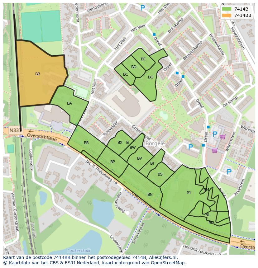 Afbeelding van het postcodegebied 7414 BB op de kaart.