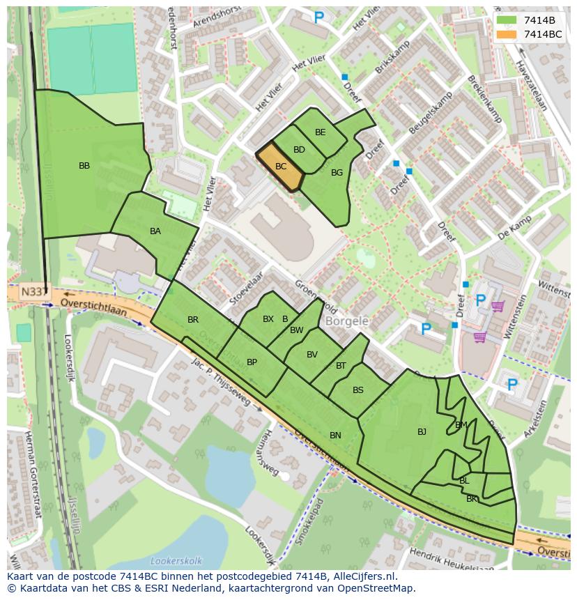 Afbeelding van het postcodegebied 7414 BC op de kaart.