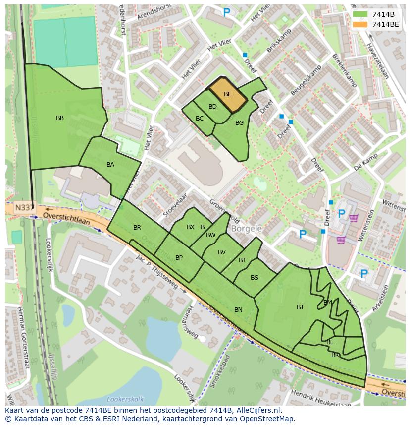 Afbeelding van het postcodegebied 7414 BE op de kaart.