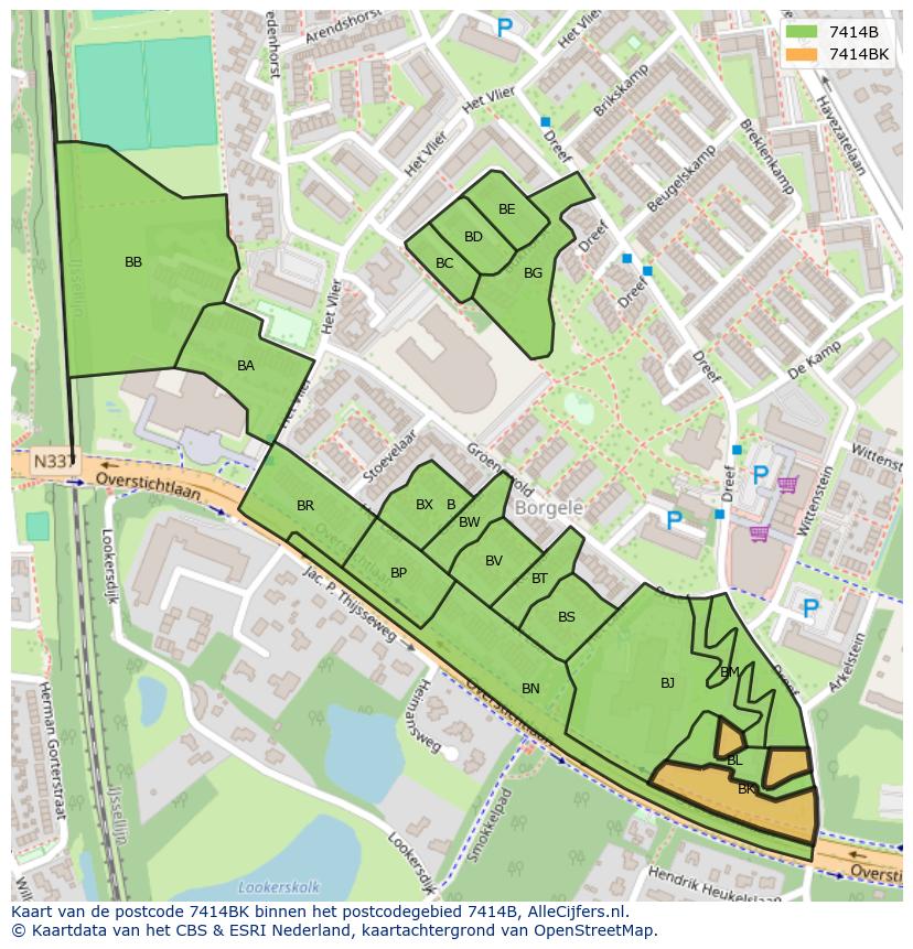 Afbeelding van het postcodegebied 7414 BK op de kaart.