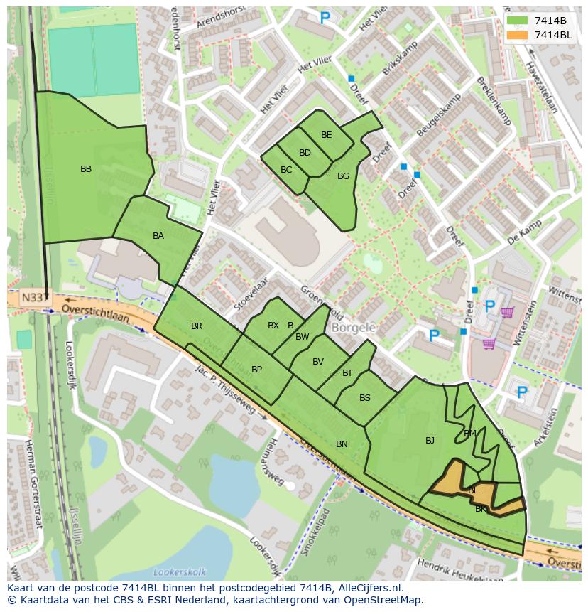 Afbeelding van het postcodegebied 7414 BL op de kaart.