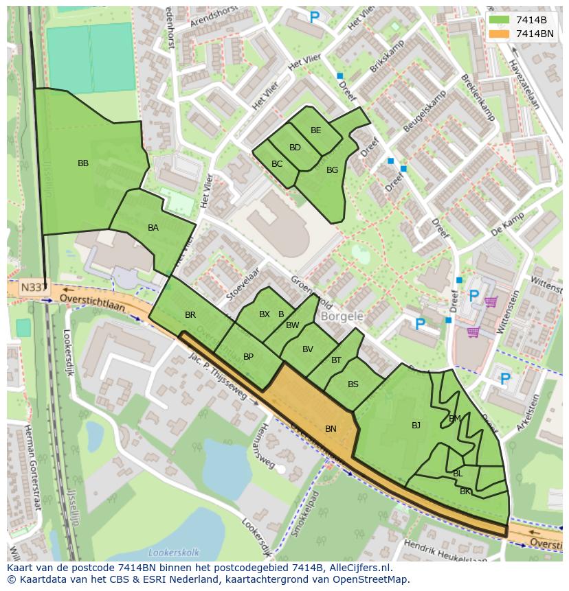 Afbeelding van het postcodegebied 7414 BN op de kaart.