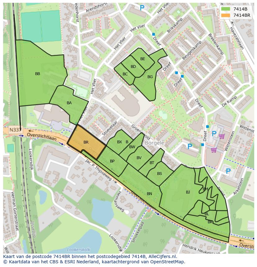 Afbeelding van het postcodegebied 7414 BR op de kaart.