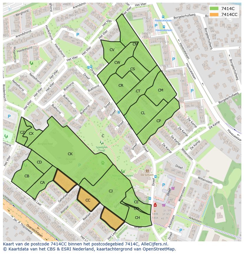 Afbeelding van het postcodegebied 7414 CC op de kaart.