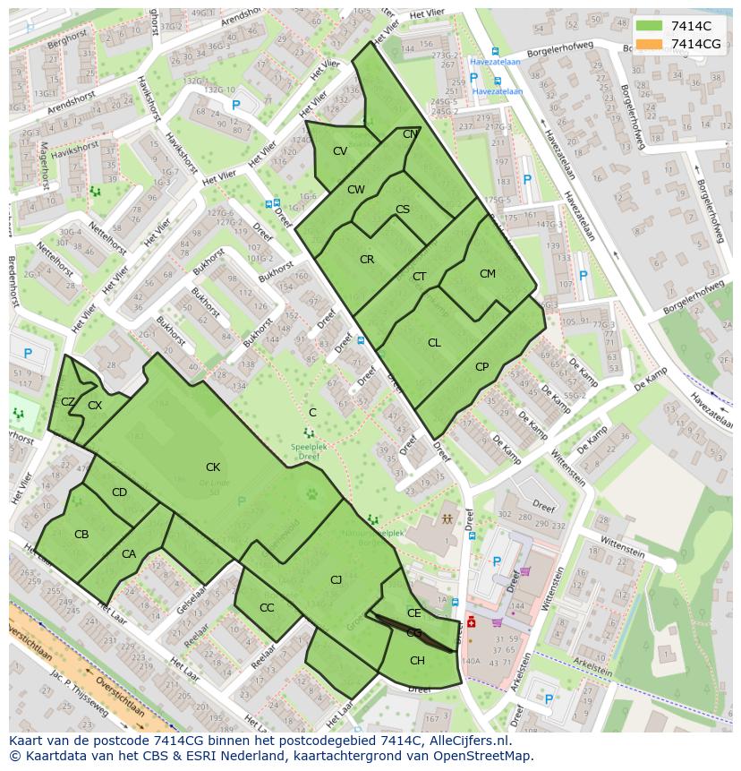 Afbeelding van het postcodegebied 7414 CG op de kaart.