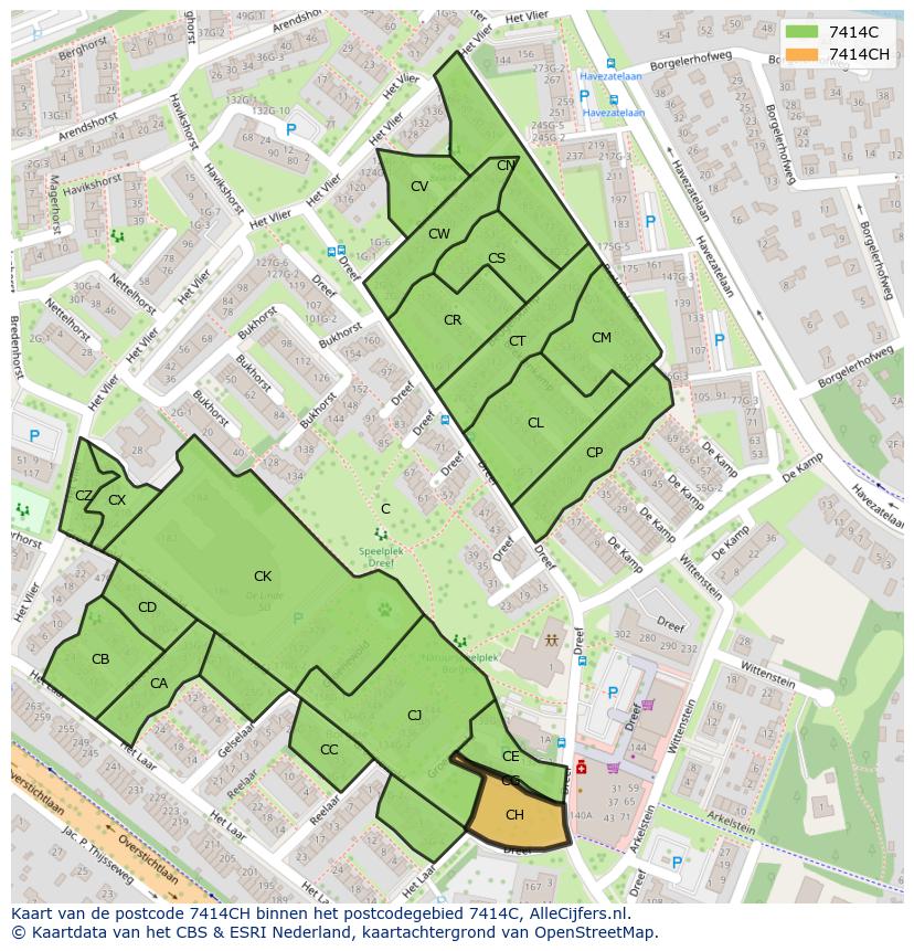 Afbeelding van het postcodegebied 7414 CH op de kaart.