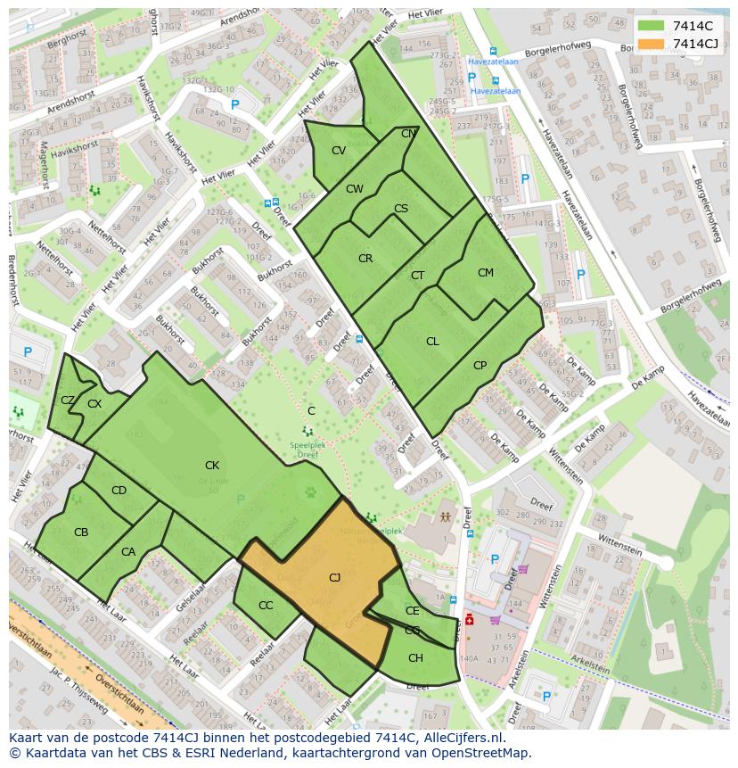 Afbeelding van het postcodegebied 7414 CJ op de kaart.