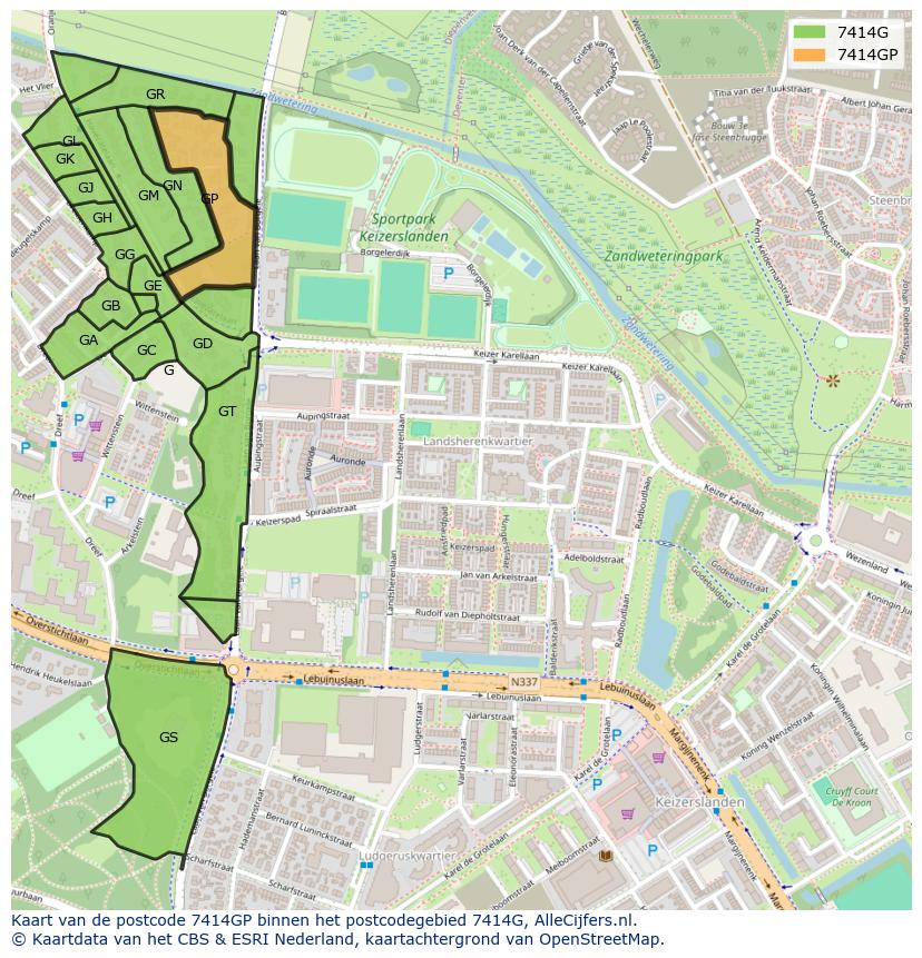 Afbeelding van het postcodegebied 7414 GP op de kaart.