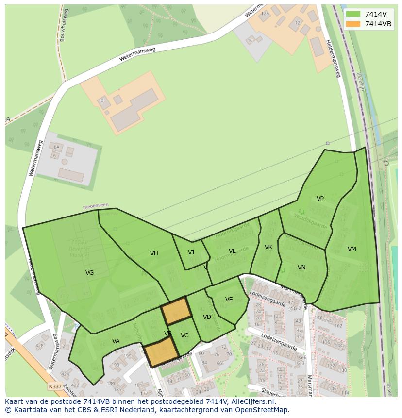 Afbeelding van het postcodegebied 7414 VB op de kaart.