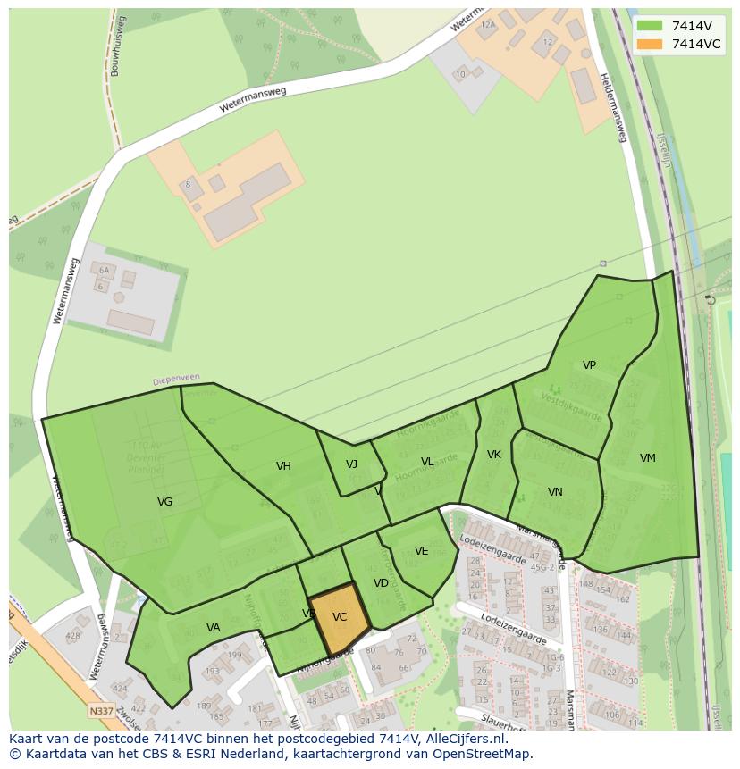 Afbeelding van het postcodegebied 7414 VC op de kaart.