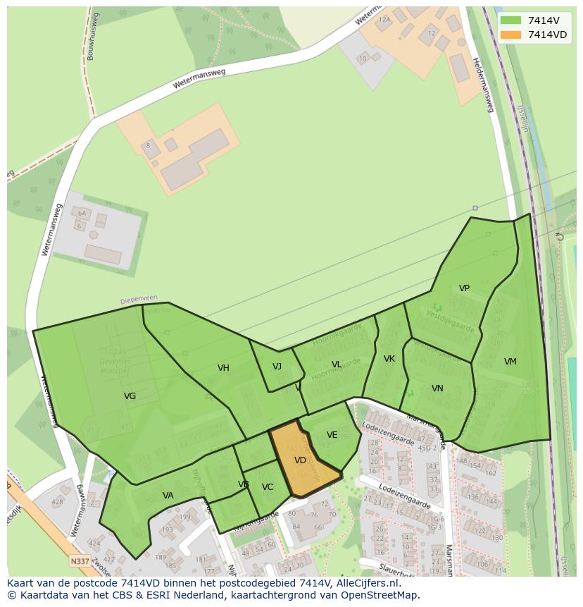 Afbeelding van het postcodegebied 7414 VD op de kaart.