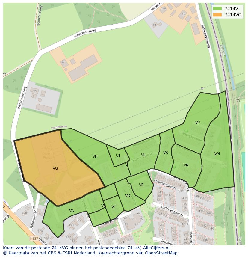Afbeelding van het postcodegebied 7414 VG op de kaart.