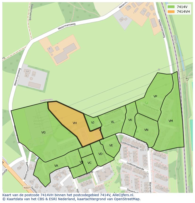 Afbeelding van het postcodegebied 7414 VH op de kaart.
