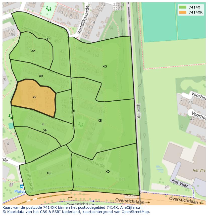 Afbeelding van het postcodegebied 7414 XK op de kaart.