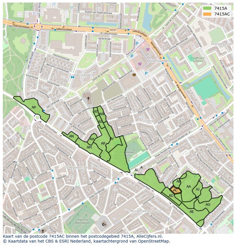 Afbeelding van het postcodegebied 7415 AC op de kaart.