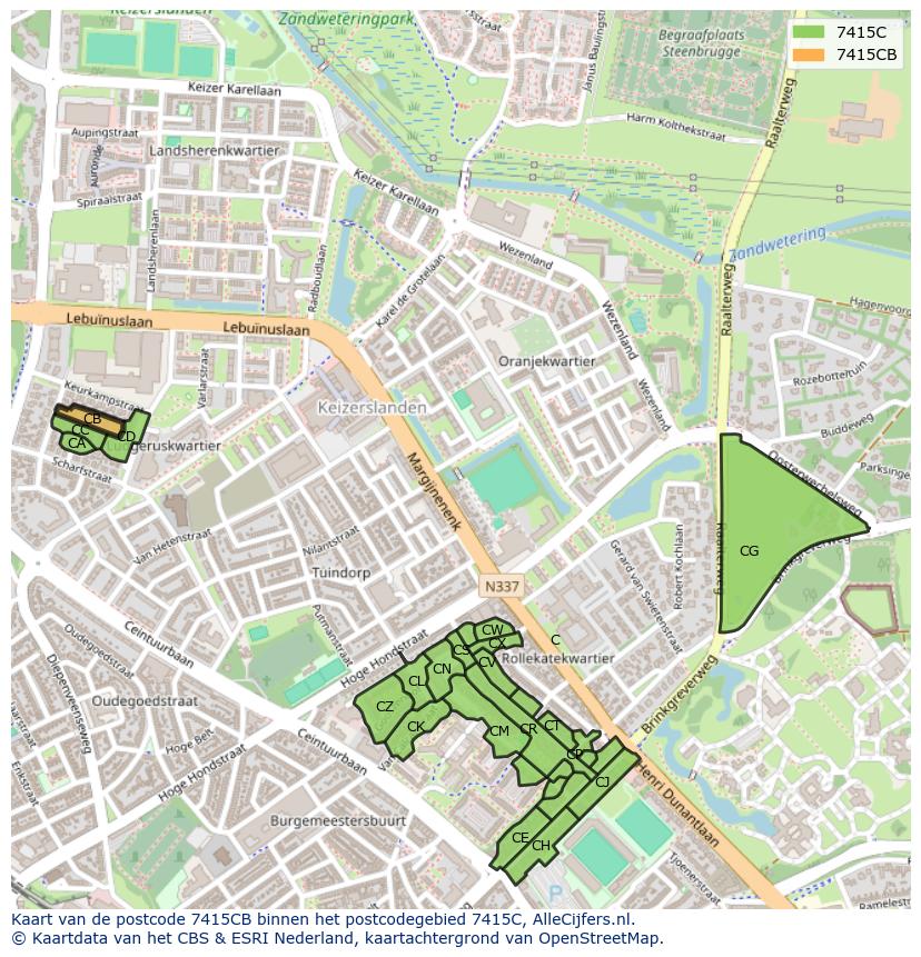 Afbeelding van het postcodegebied 7415 CB op de kaart.