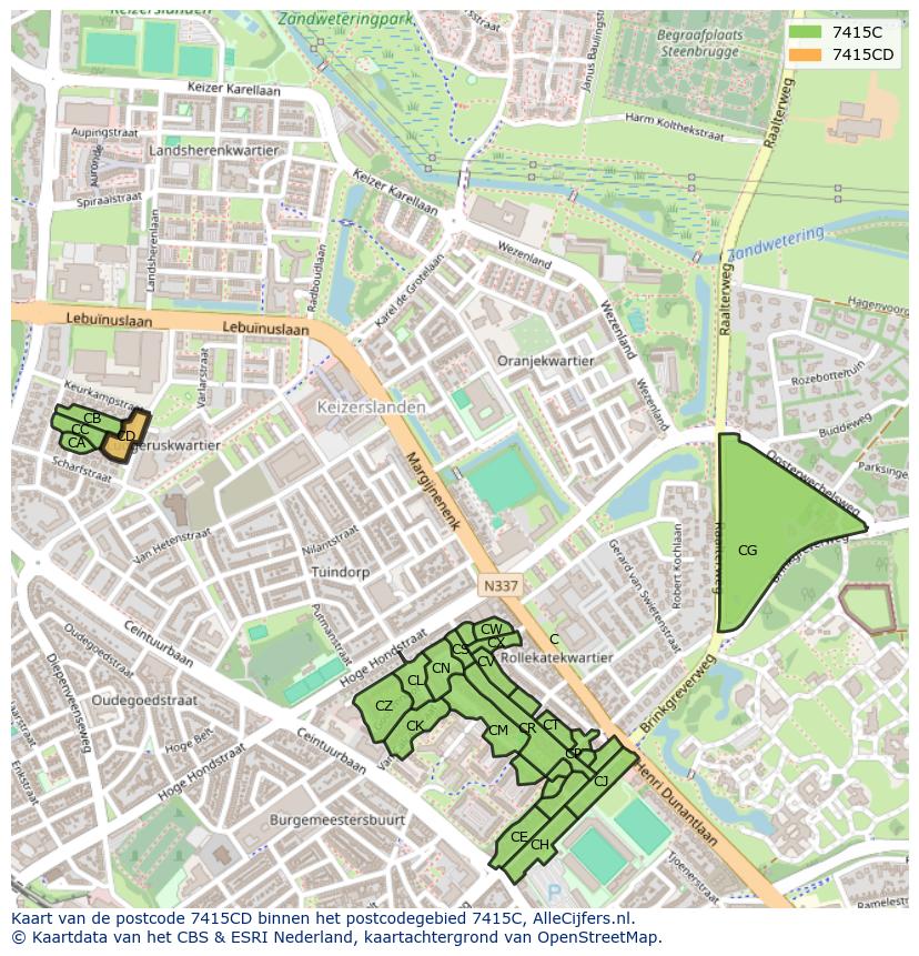 Afbeelding van het postcodegebied 7415 CD op de kaart.