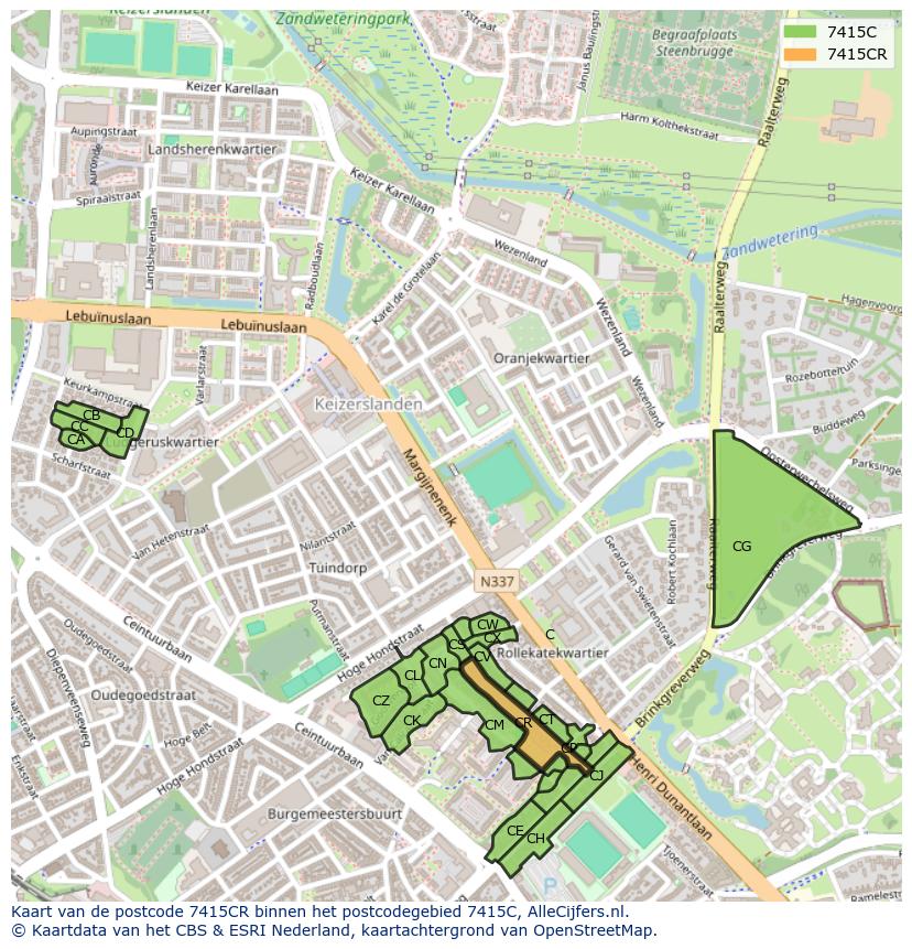 Afbeelding van het postcodegebied 7415 CR op de kaart.
