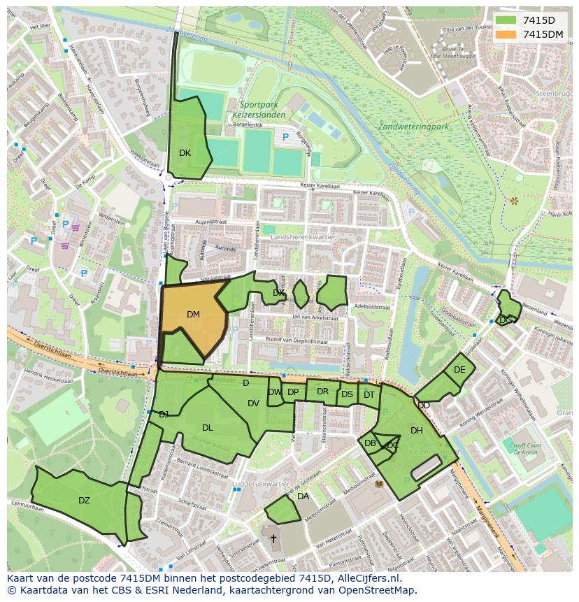 Afbeelding van het postcodegebied 7415 DM op de kaart.