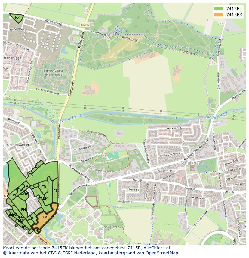 Afbeelding van het postcodegebied 7415 EK op de kaart.