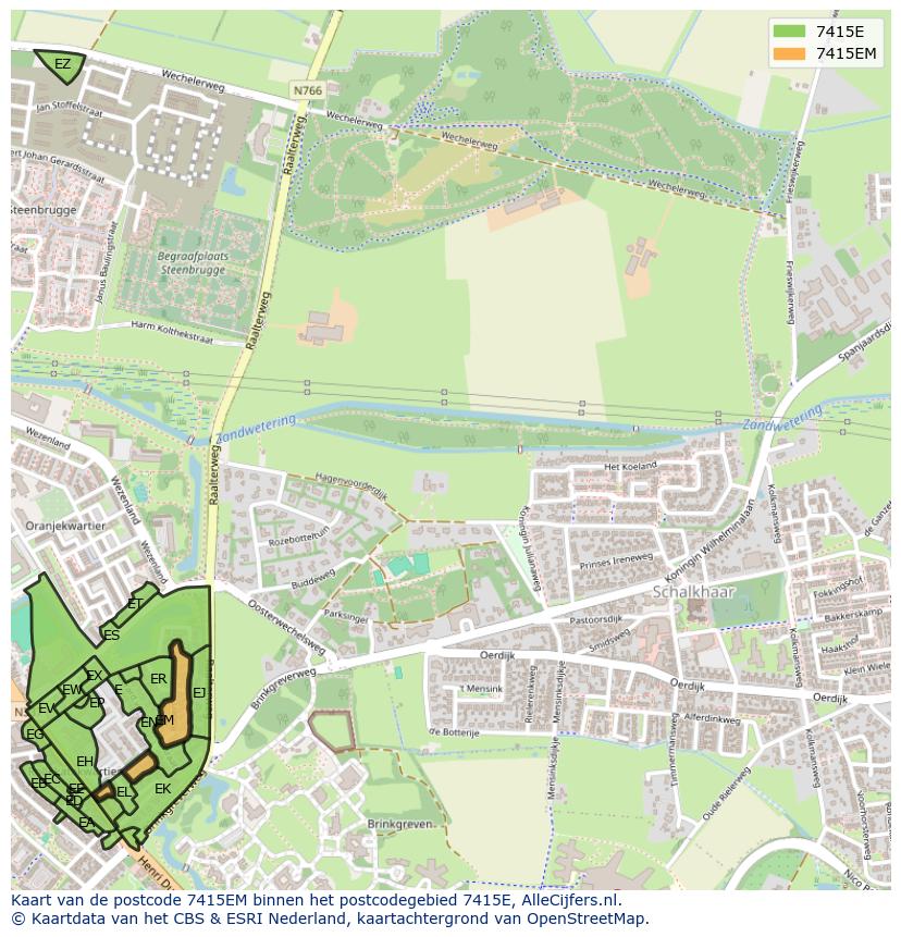Afbeelding van het postcodegebied 7415 EM op de kaart.