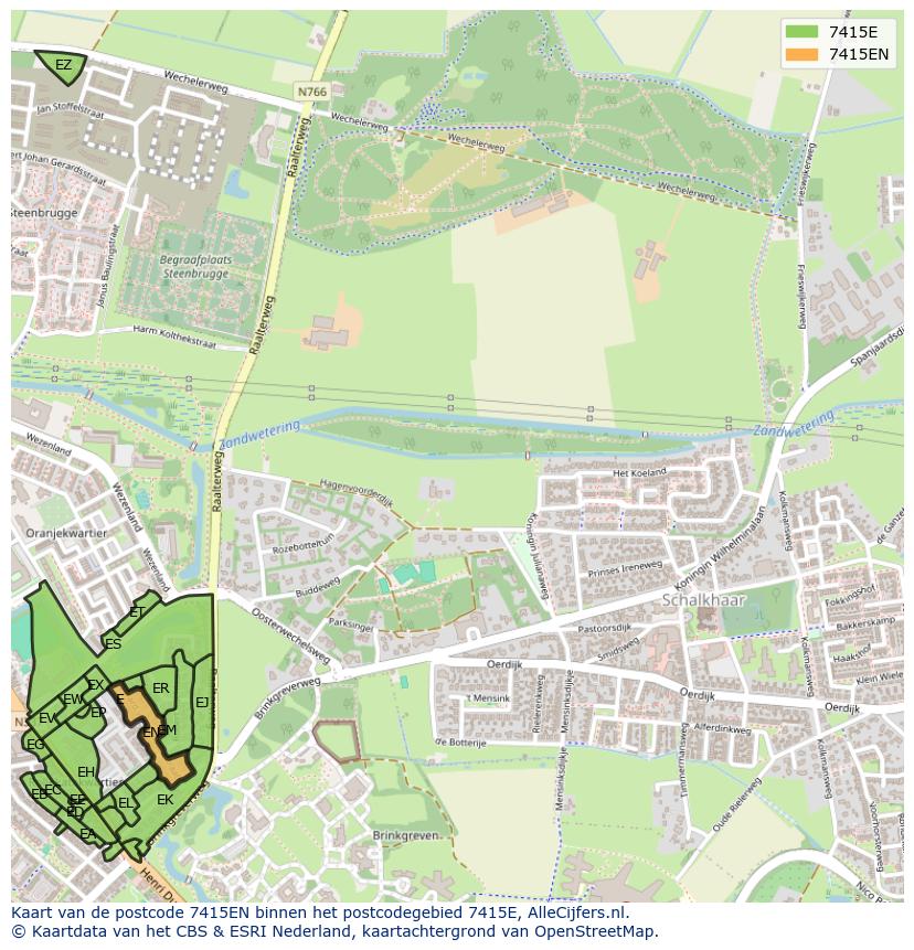 Afbeelding van het postcodegebied 7415 EN op de kaart.