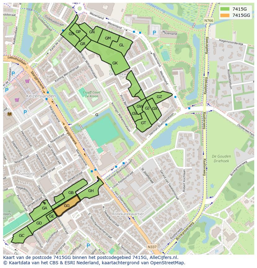 Afbeelding van het postcodegebied 7415 GG op de kaart.
