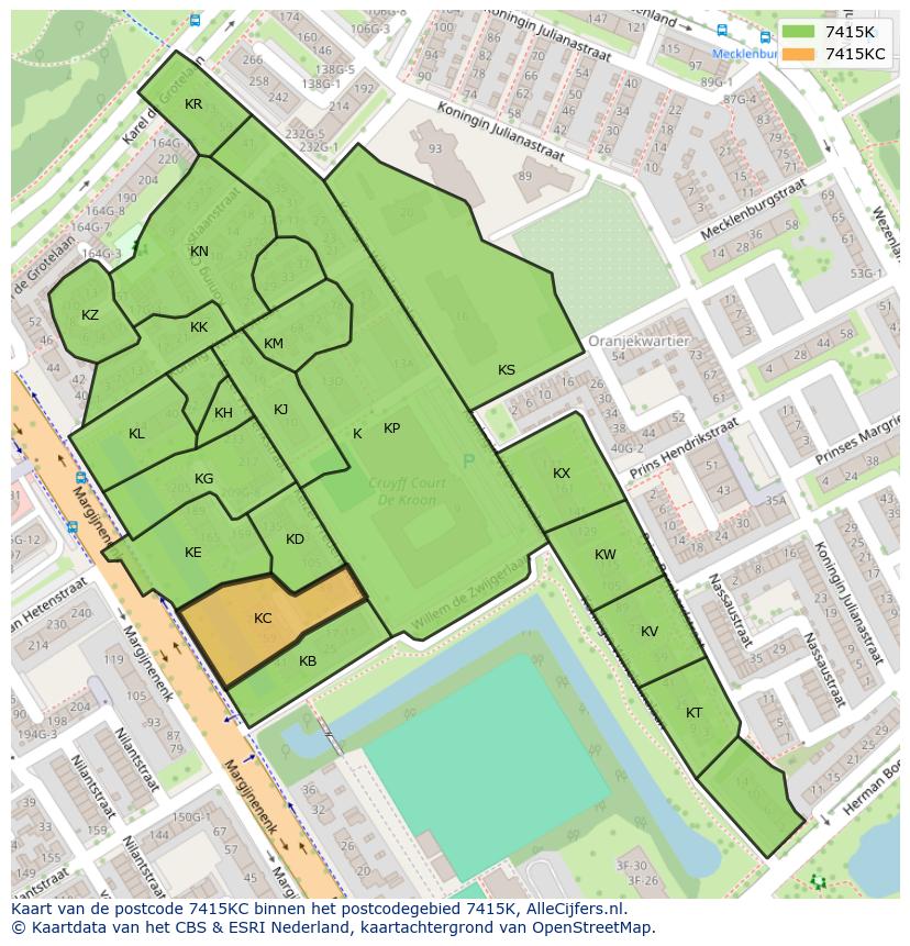 Afbeelding van het postcodegebied 7415 KC op de kaart.