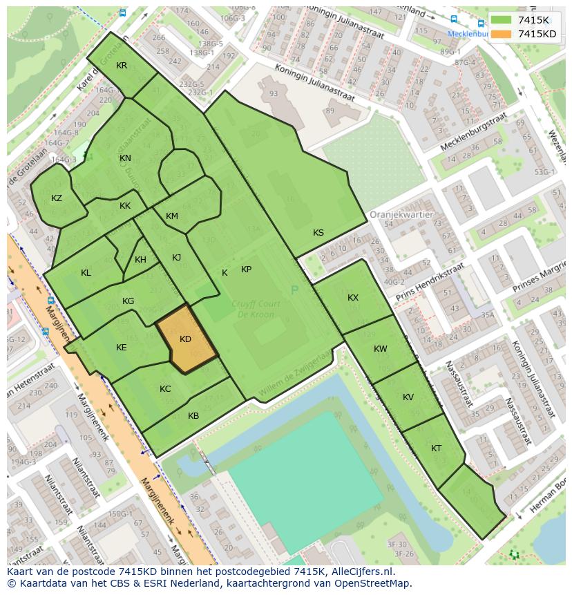 Afbeelding van het postcodegebied 7415 KD op de kaart.