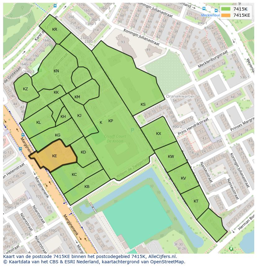 Afbeelding van het postcodegebied 7415 KE op de kaart.