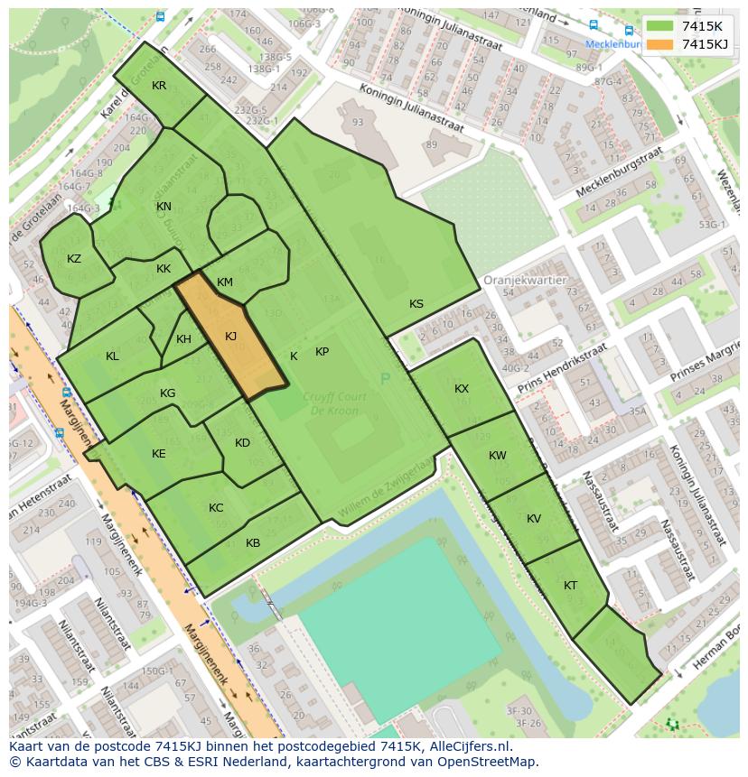 Afbeelding van het postcodegebied 7415 KJ op de kaart.