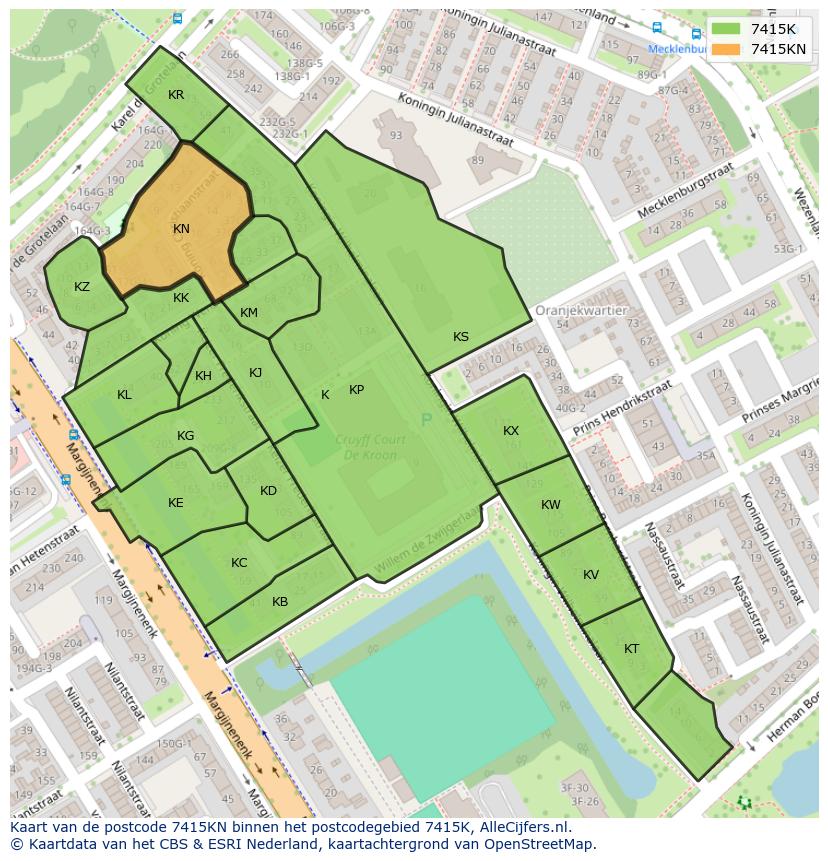 Afbeelding van het postcodegebied 7415 KN op de kaart.