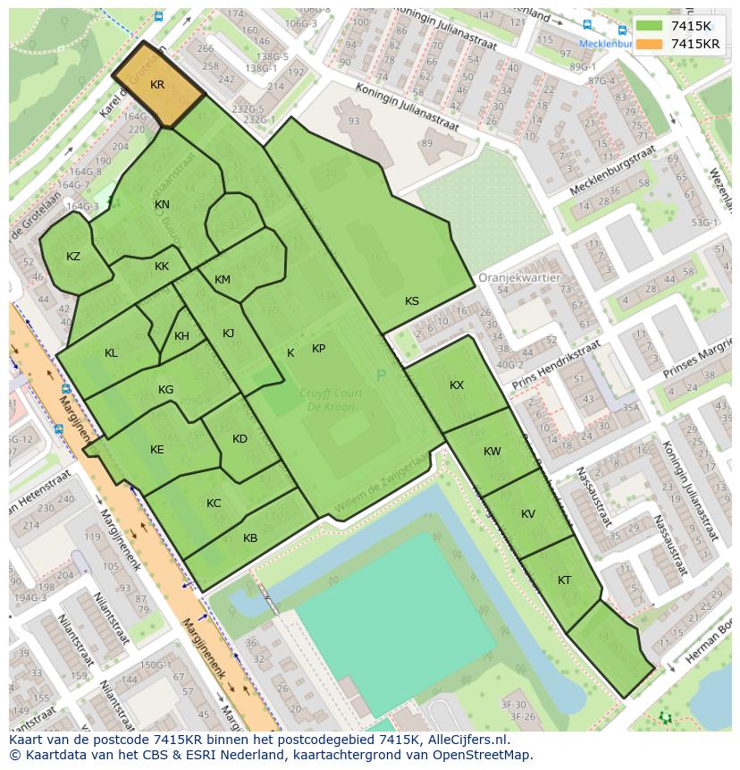 Afbeelding van het postcodegebied 7415 KR op de kaart.