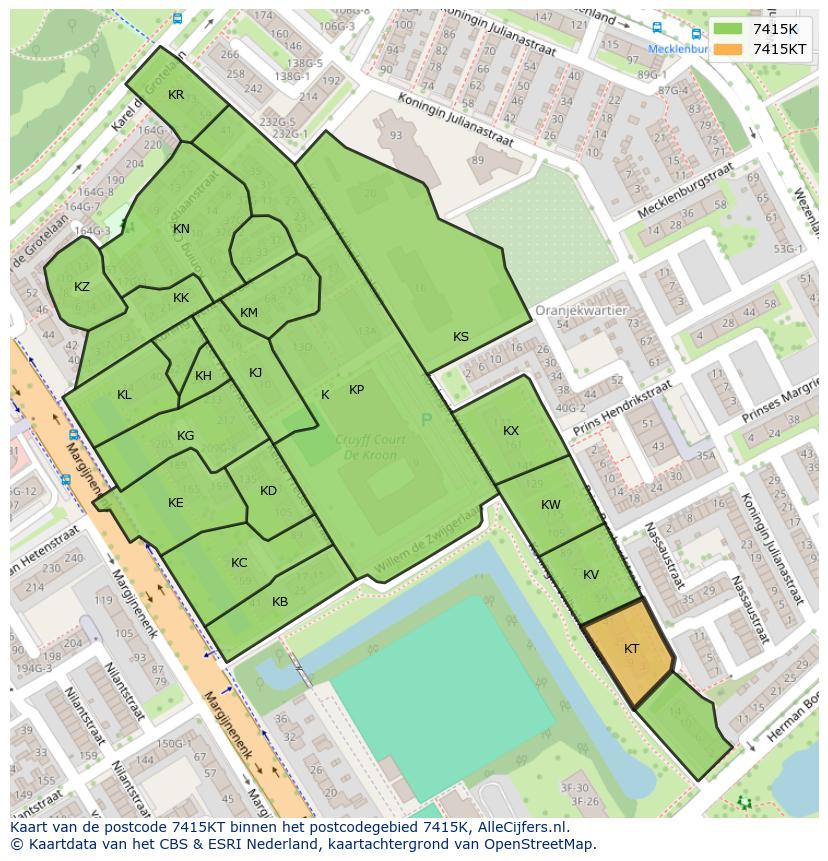 Afbeelding van het postcodegebied 7415 KT op de kaart.
