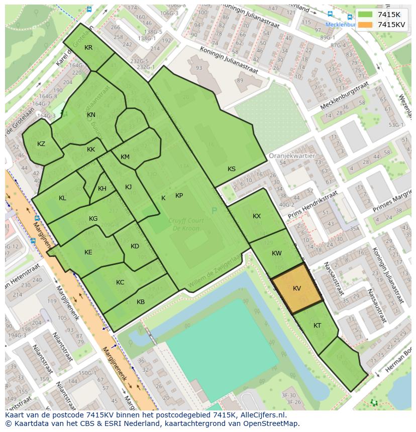 Afbeelding van het postcodegebied 7415 KV op de kaart.