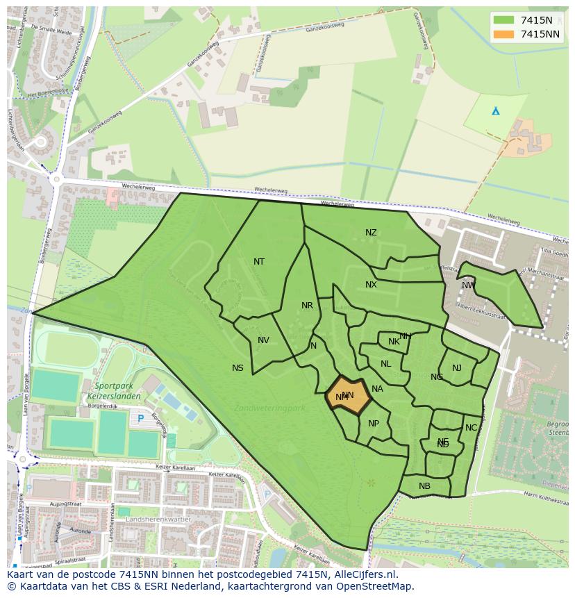 Afbeelding van het postcodegebied 7415 NN op de kaart.