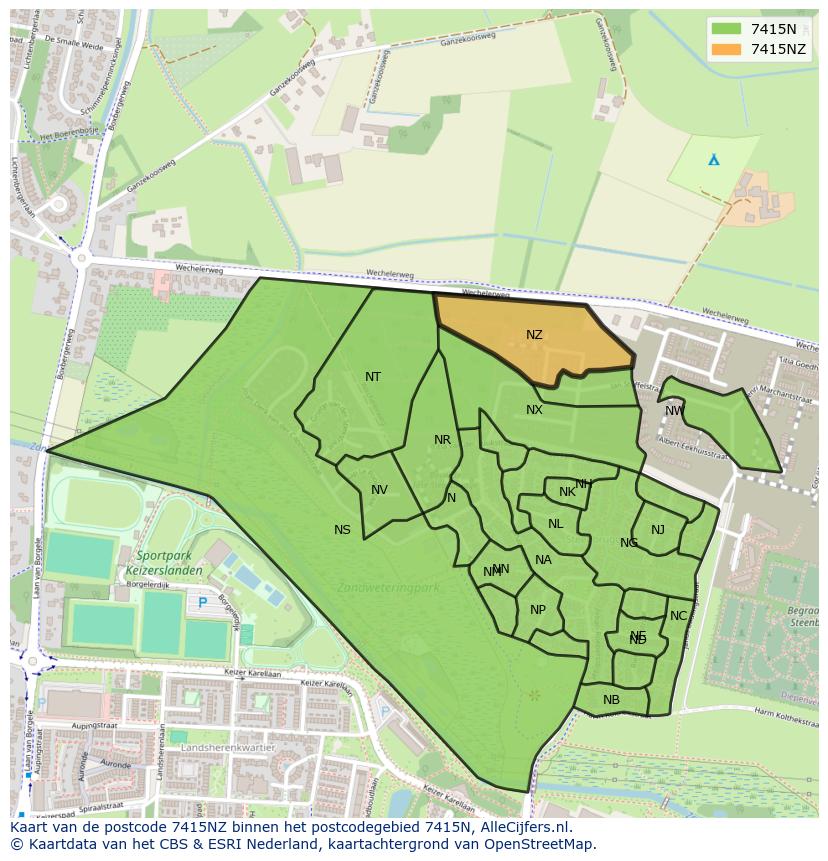 Afbeelding van het postcodegebied 7415 NZ op de kaart.