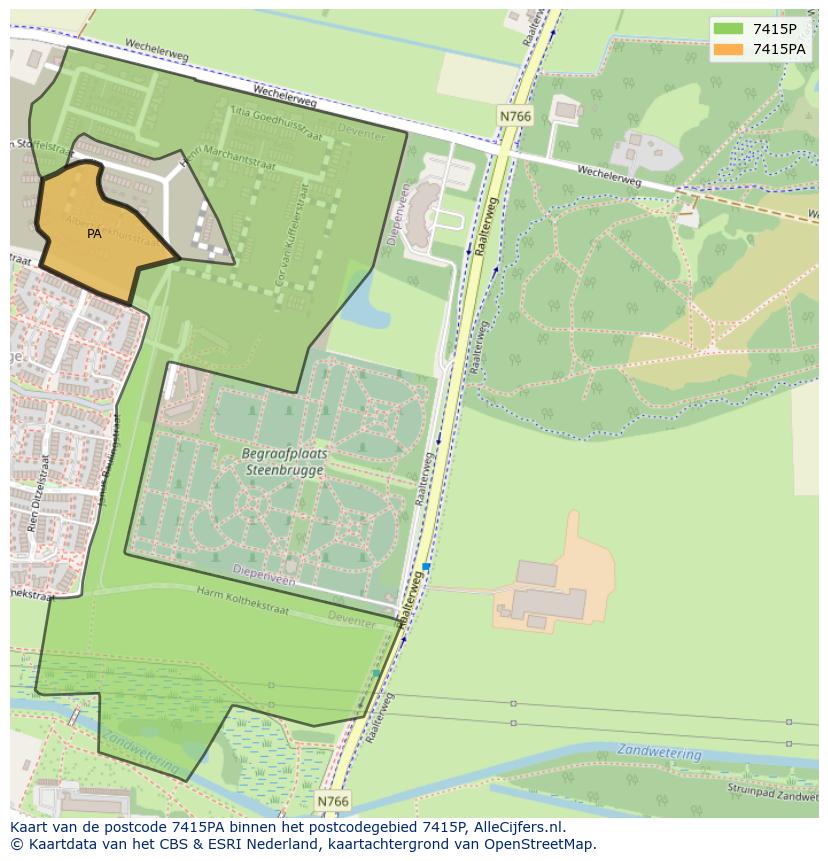 Afbeelding van het postcodegebied 7415 PA op de kaart.