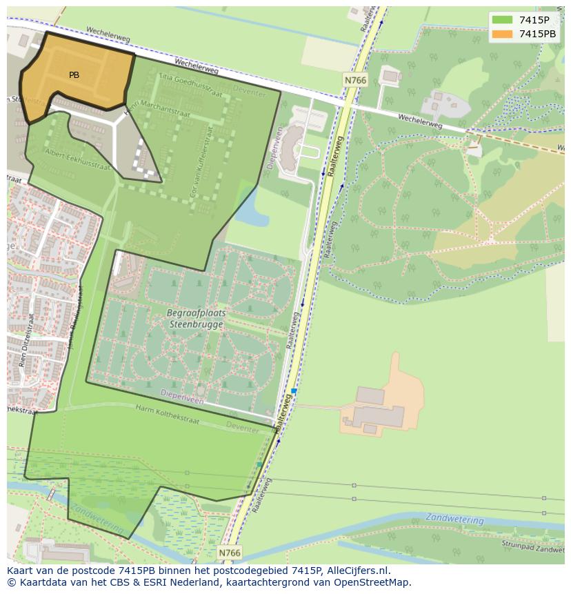 Afbeelding van het postcodegebied 7415 PB op de kaart.