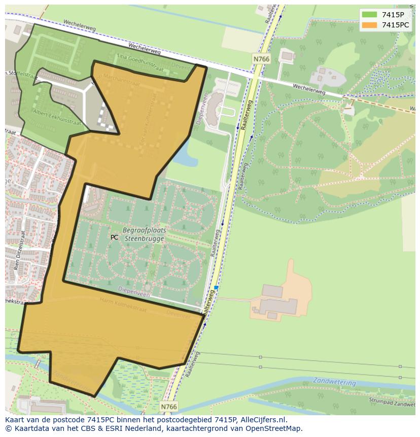Afbeelding van het postcodegebied 7415 PC op de kaart.