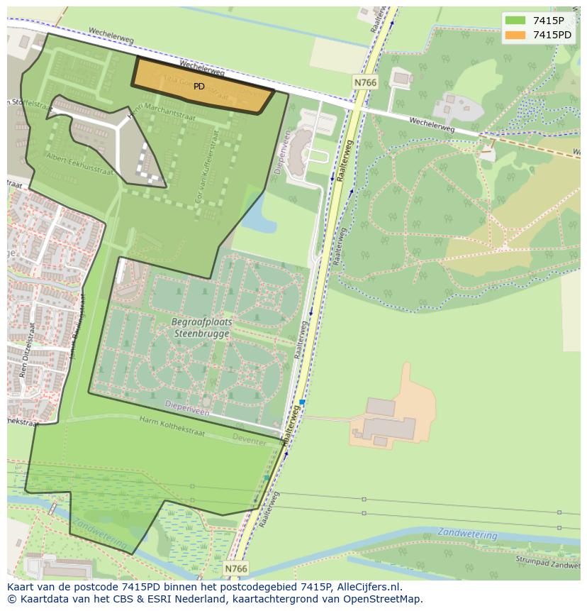 Afbeelding van het postcodegebied 7415 PD op de kaart.