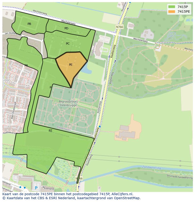 Afbeelding van het postcodegebied 7415 PE op de kaart.