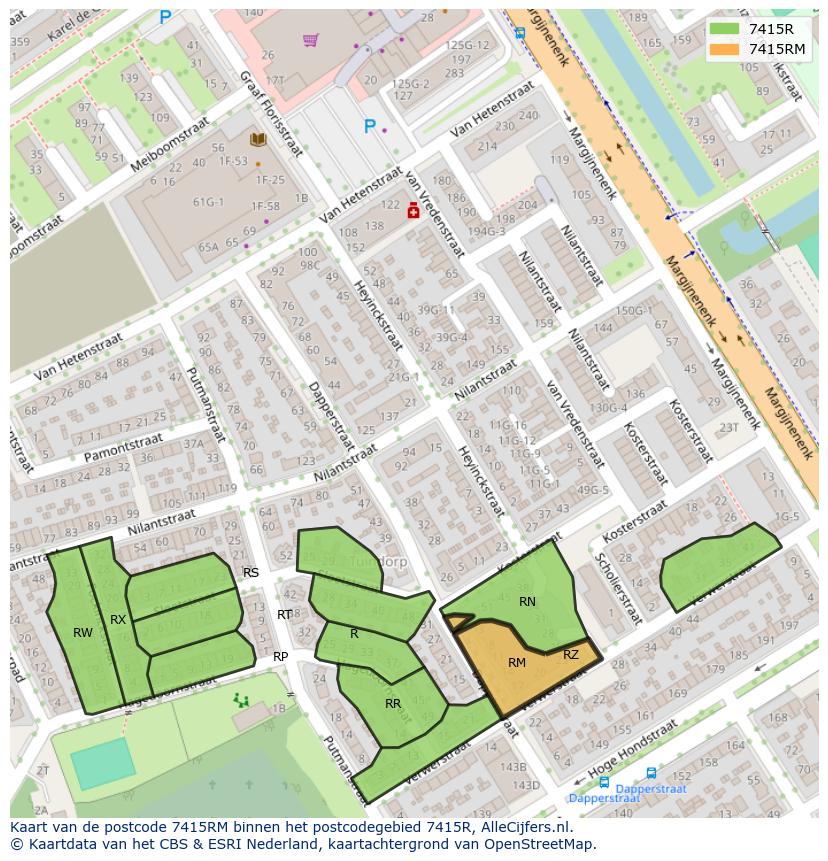 Afbeelding van het postcodegebied 7415 RM op de kaart.